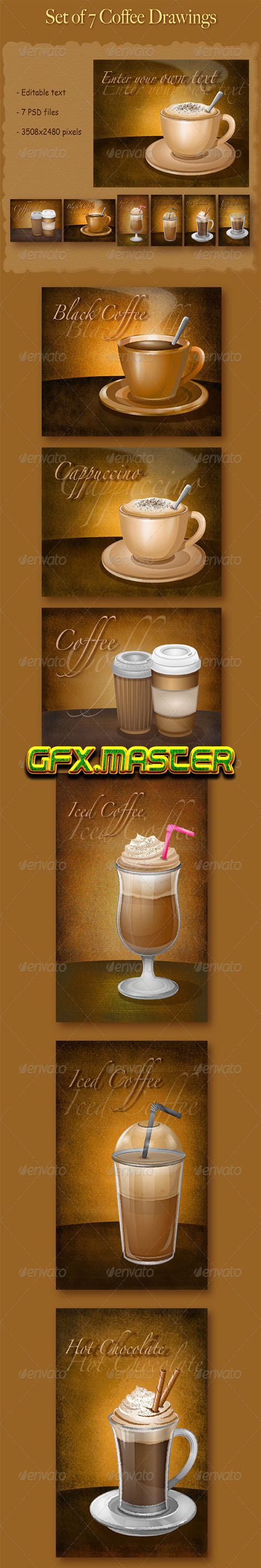 GraphicRiver - Set of 7 Coffee Drawings