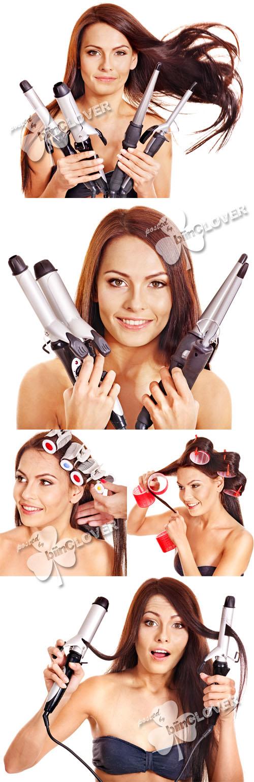 Woman with tongs and curlers 0317