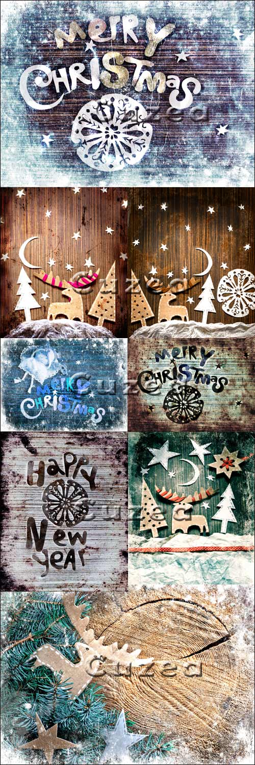 Vintage Christmas backgrounds with a deer in blue and brown tone - Stock photo